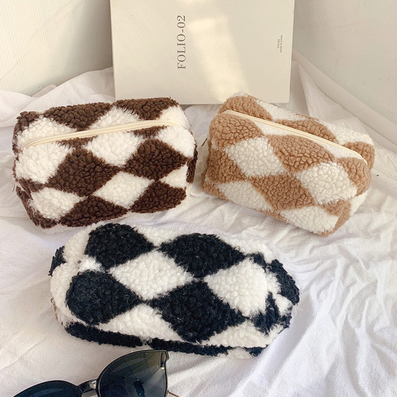 Soft Plush Checkerboard Pouch