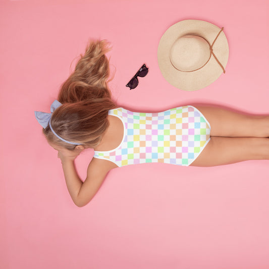 Rainbow Checkered Kids Swimsuit