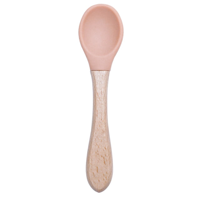 Wooden Handle Silicone Spoon For Baby Spoon