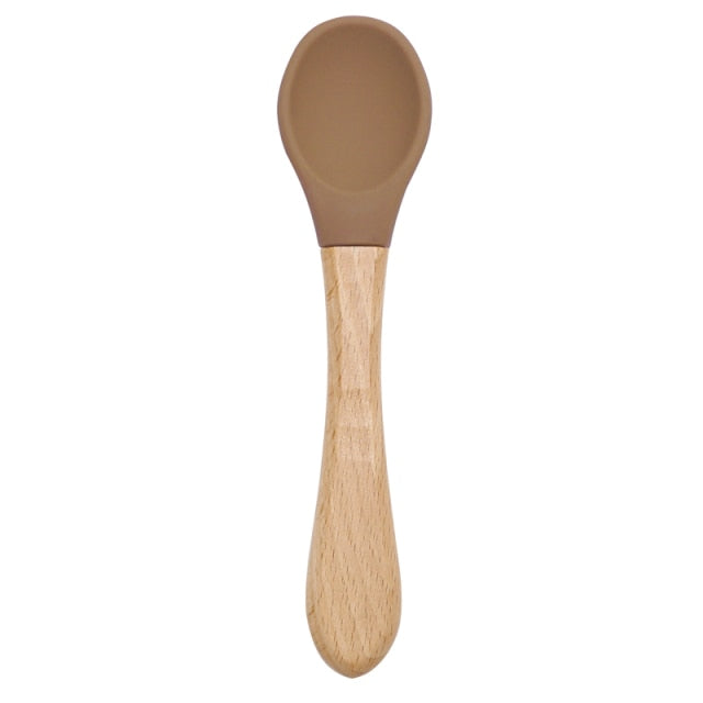 Wooden Handle Silicone Spoon For Baby Spoon