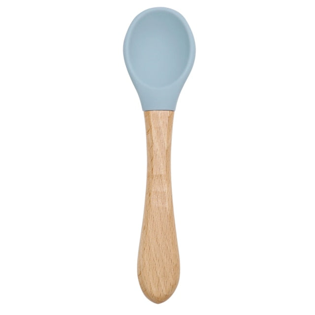 Wooden Handle Silicone Spoon For Baby Spoon