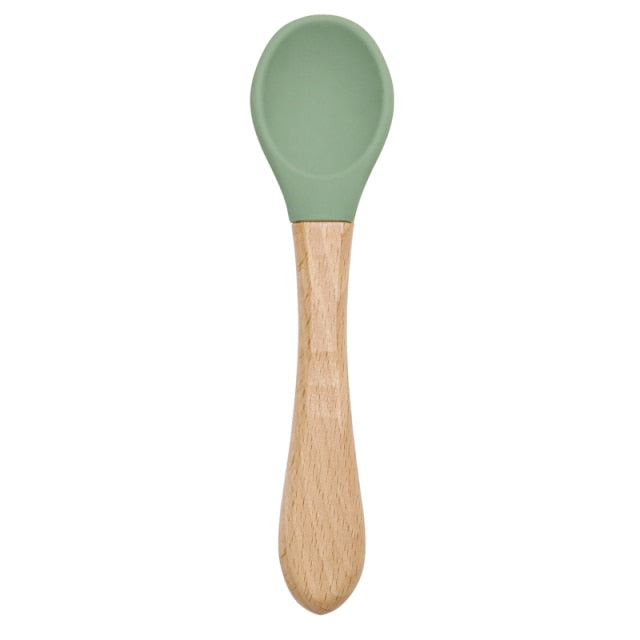 Wooden Handle Silicone Spoon For Baby Spoon