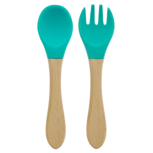 Wooden Handle Silicone Spoon For Baby Spoon