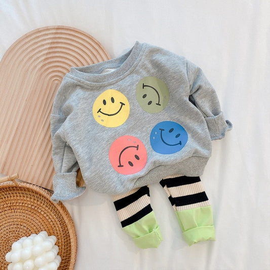 Long Sleeve Smiley Pullover And Pants 2 Pc Set