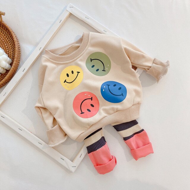 Long Sleeve Smiley Pullover And Pants 2 Pc Set