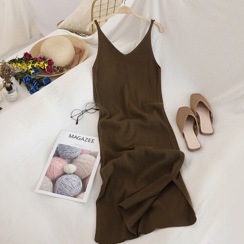 Solid V Neck Dress