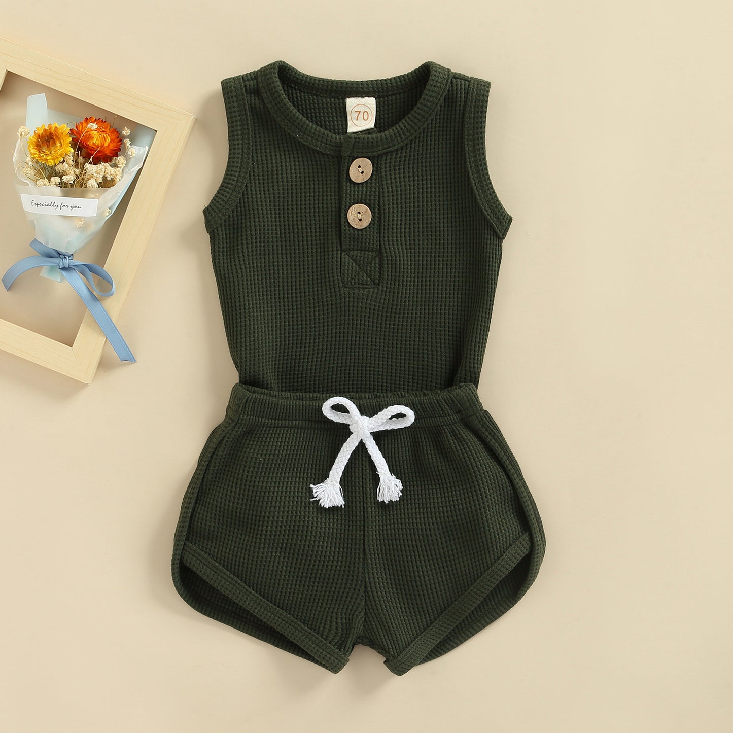 Neutral 2 Piece Button Romper Set